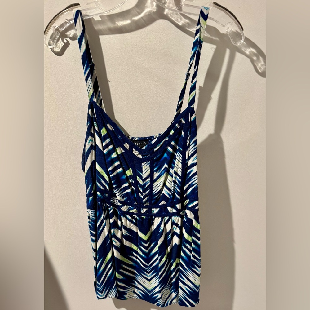 Torrid Blue and Green Fitted Graphic Tank Top